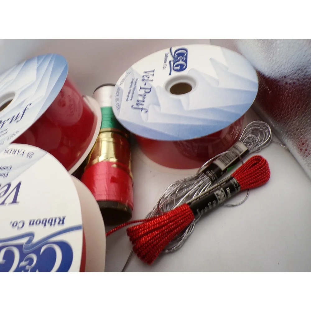 Holiday Wrapping Ribbon Lot Red Gold‎ Green Purple Silver Metallic Yarn Crafting